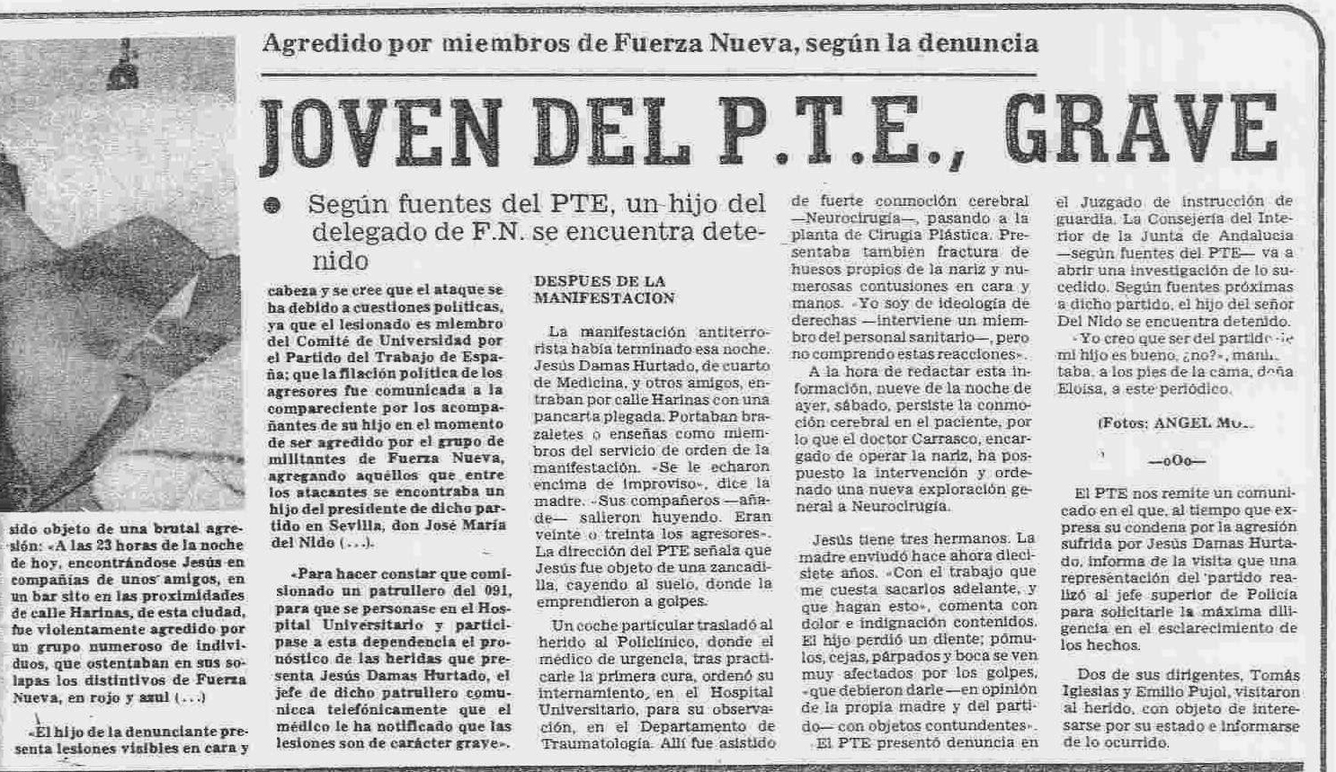 Noticias de atentados y agresiones contra jóvenes de izquierdas por parte de bandas fascistas