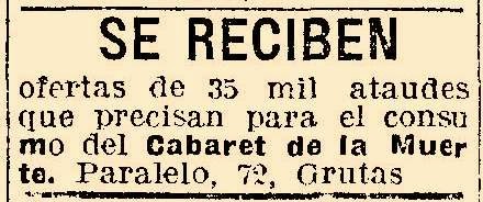 El Cabaret de la Muerte y su anuncio solicitando 35.000 ataúdes para su show