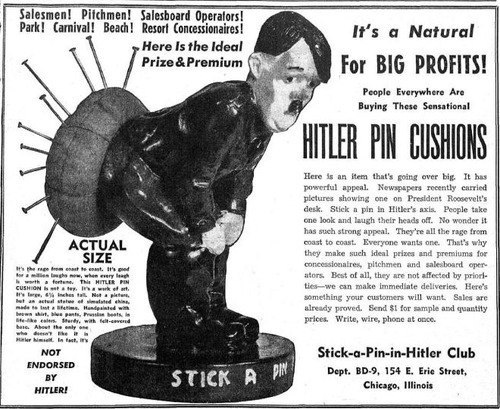 Alfileteros de Hitler comercializados durunte la Segunda Guerra Mundial en Estados Unidos