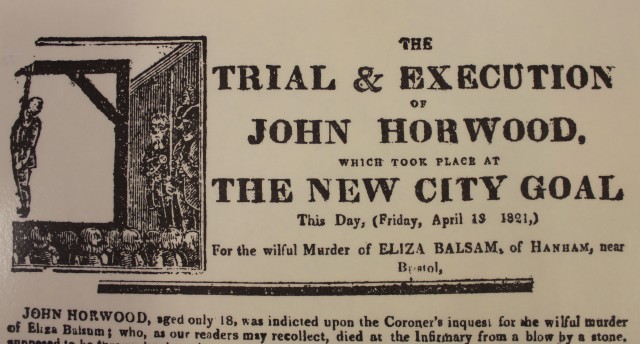 Recorte de la prensa de la época anunciando el juicio y ejecución de John Horwood