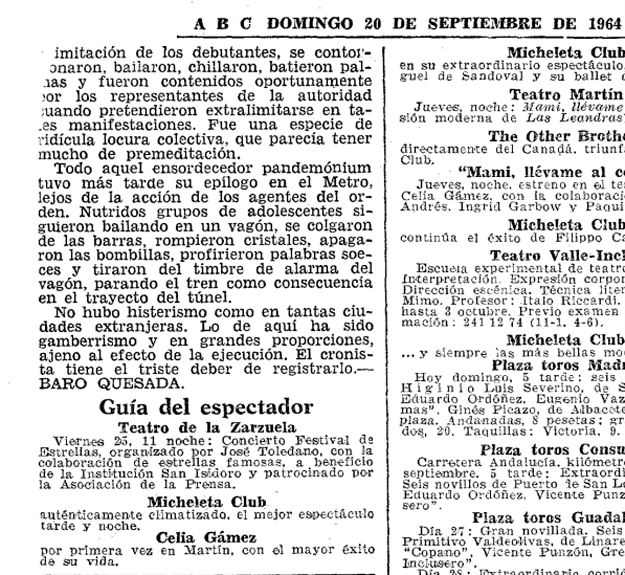 «Ha sido gamberrismo en grandes proporciones». Segunda página de la crónica del show en ABC (20 de septiembre de 1964)