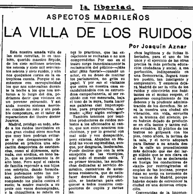 «La Villa de los ruidos», artículo publicado en La Libertad (11 de septiembre de 1934)