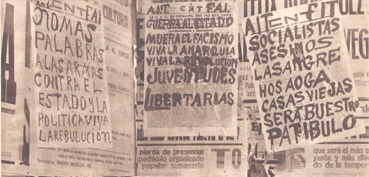 Pintadas anarquistas sobre carteles de la CNT