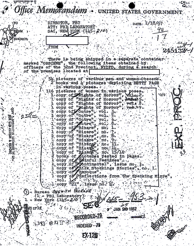 Informe del FBI sobre Page. Listado de material incautado