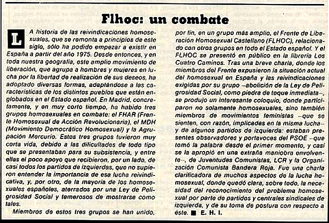 Noticia sobre el surgimiento del FLHOC ( Triunfo , 17 de junio de 1978)