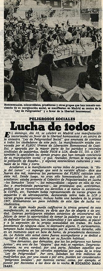 Fotografía del FLHOC y artículo de Eduardo Haro Ibars ( Triunfo , 1 de julio de 1978)