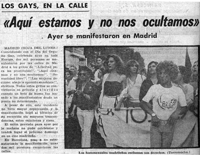 Manifestación del Día del Orgullo Gay de 1978 en Madrid ( La Hoja del Lunes , 26 de junio de 1978)