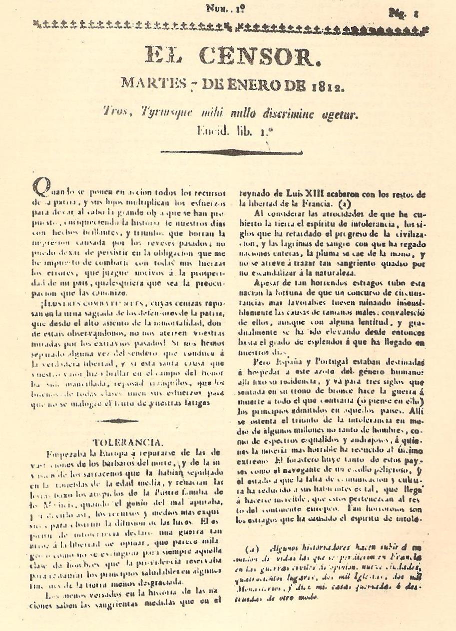 Periódico El Censor , precursor de las protestas contra el Santo Oficio