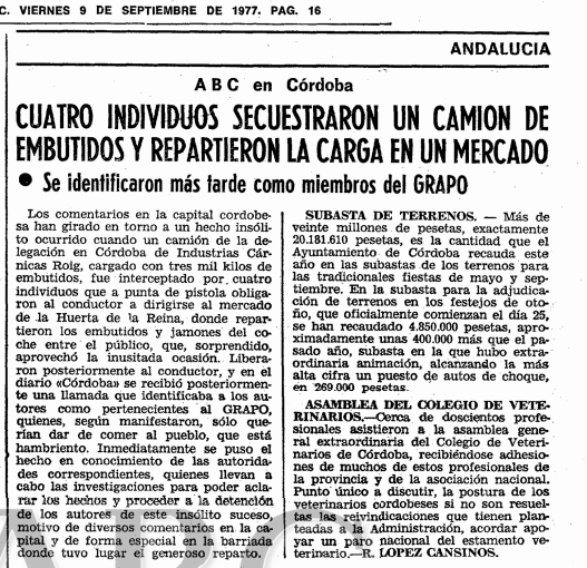 La noticia publicada en ABC (9 de septiembre de 1977)
