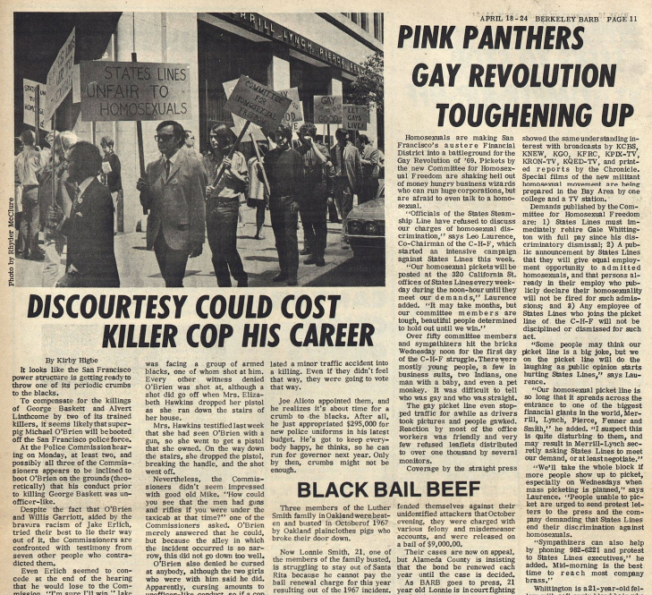 Noticia sobre los Pink Panthers originales ( Berkeley Barb , 1969)