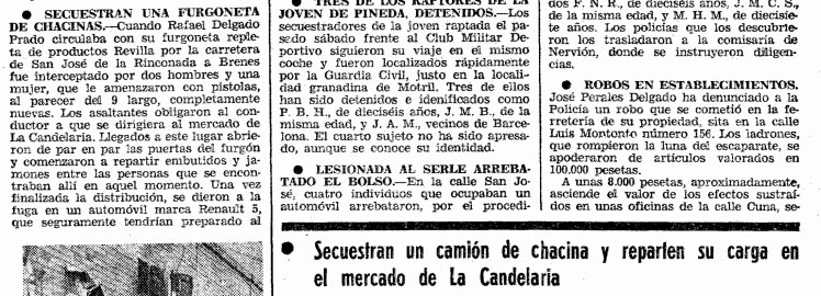 Atraco y reparto de embutidos en Sevilla ( ABC , 11 de enero de 1978)