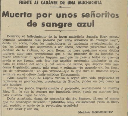 La noticia en La Tierra (22 de junio de 1934)