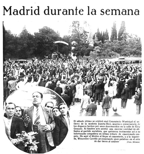 Otro instante del emocionante funeral. Wenceslao Carrillo pronuncia el discurso ante el público ( Mundo Gráfico , 27 de junio de 1934)