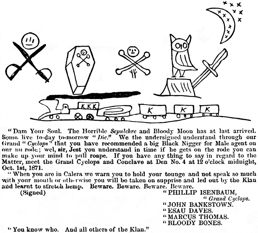 Carta con amenazas de muerte del KKK