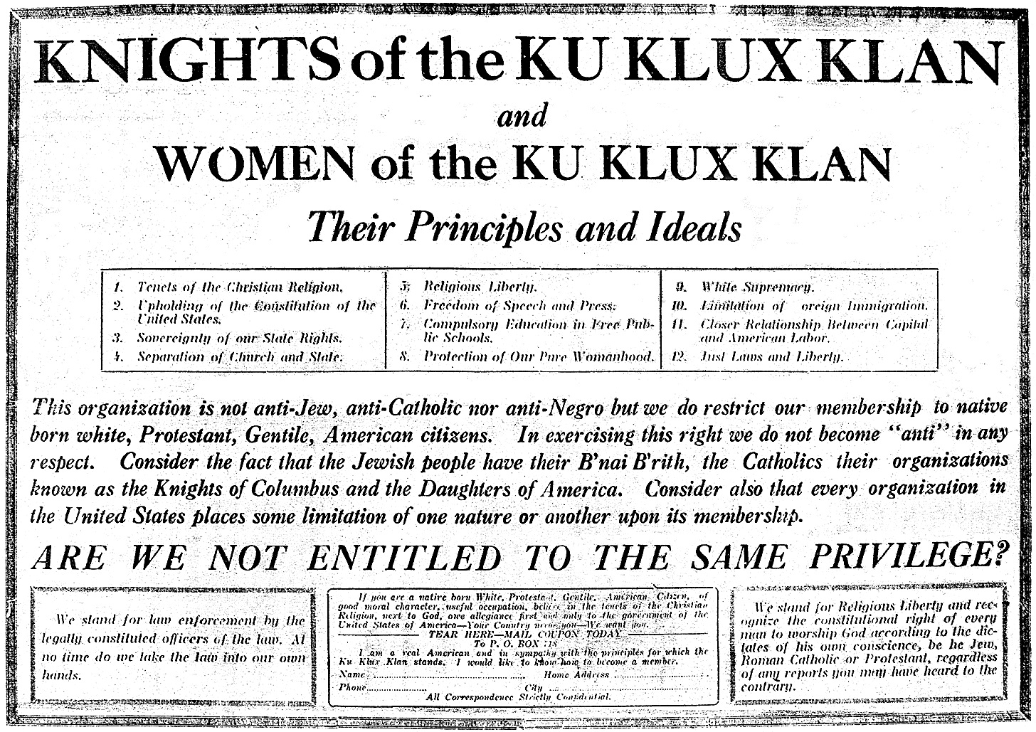 Panfleto a favor de las WKKK (1924)