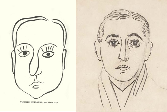 Retratos de Huidobro por Hans Arp y Picasso