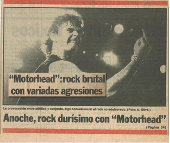 La prensa se hace eco del concierto de Motörhead de la gira por España de 1982