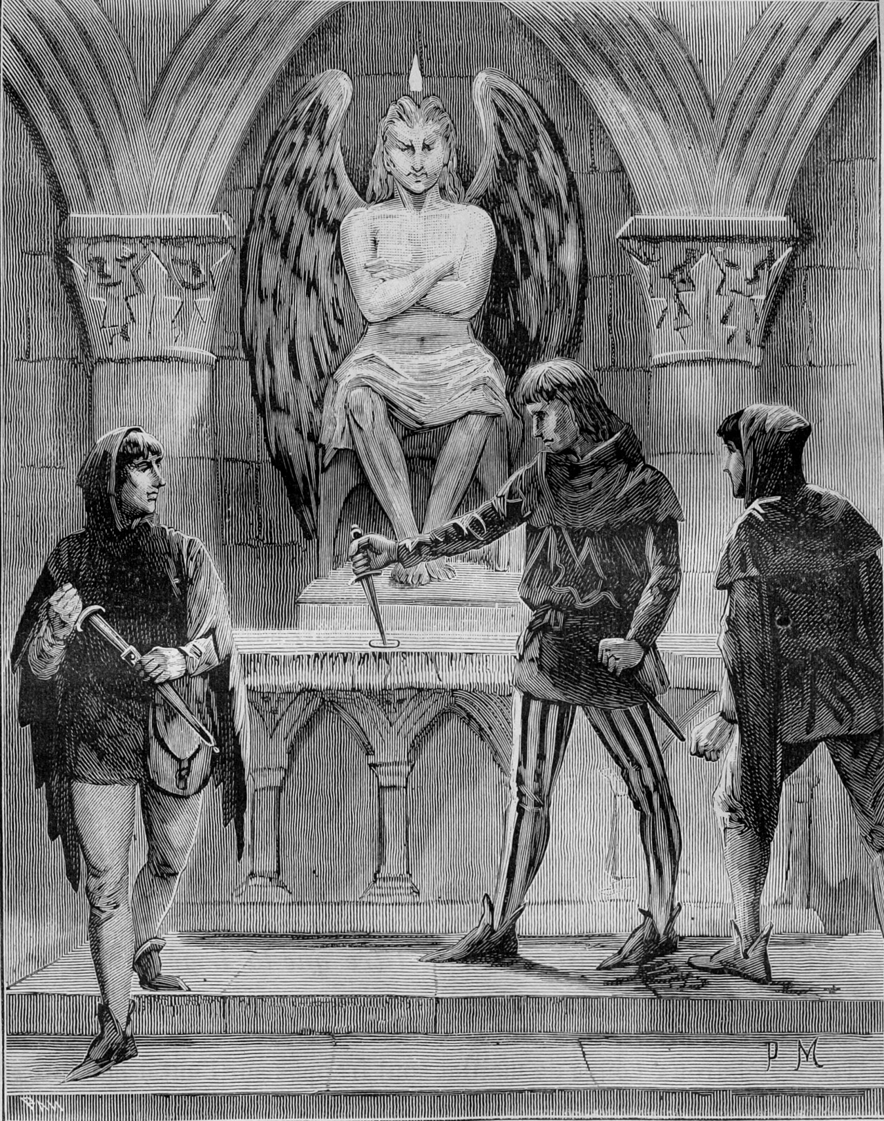 Masones y cultos diabólicos. Ilustración incluida en Les mystères de la franc-maçonnerie