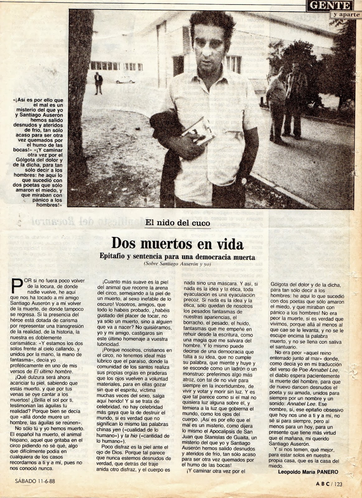 El artículo de Panero dedicado a Santiago Auserón ( ABC , 11 de junio de 1988)