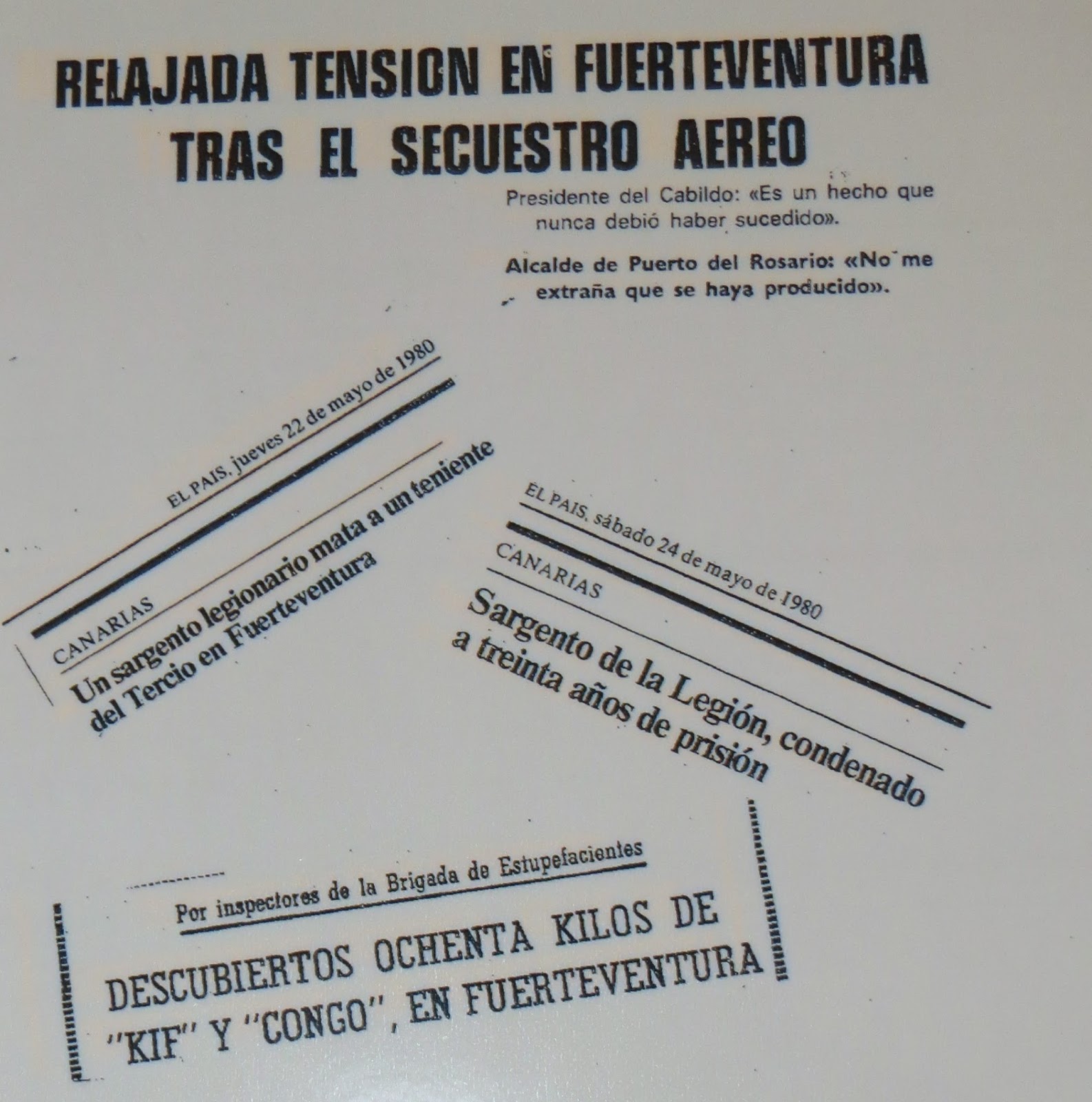 Recortes de prensa de la época dando cuenta de los desmanes de la Legión
