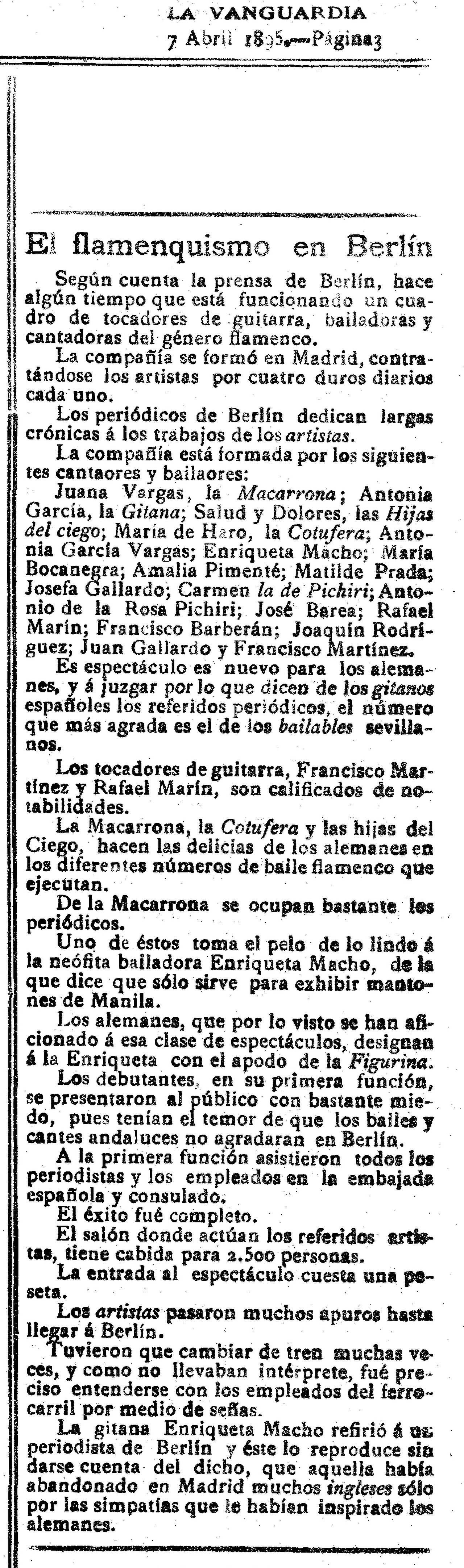 La Vanguardia (7 de abril de 1895)