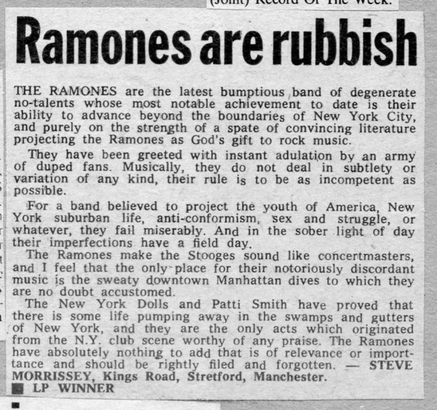Reseña de Morrissey sobre Ramones ( Melody Maker , 24 de julio de 1976)