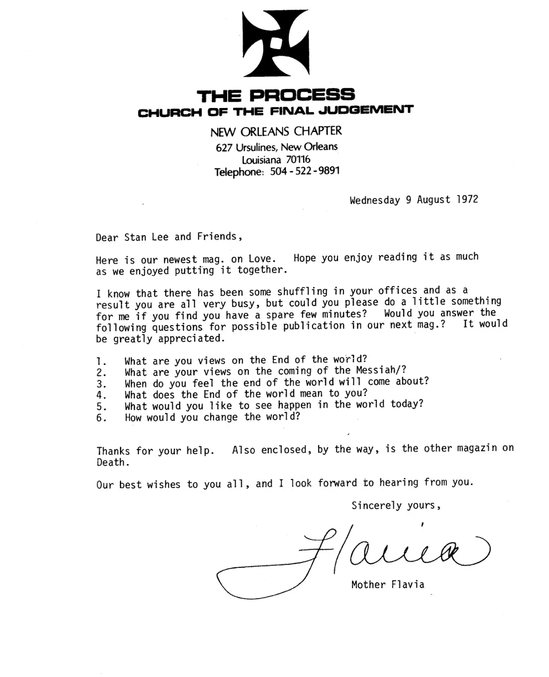 Carta de El Proceso a Stan Lee