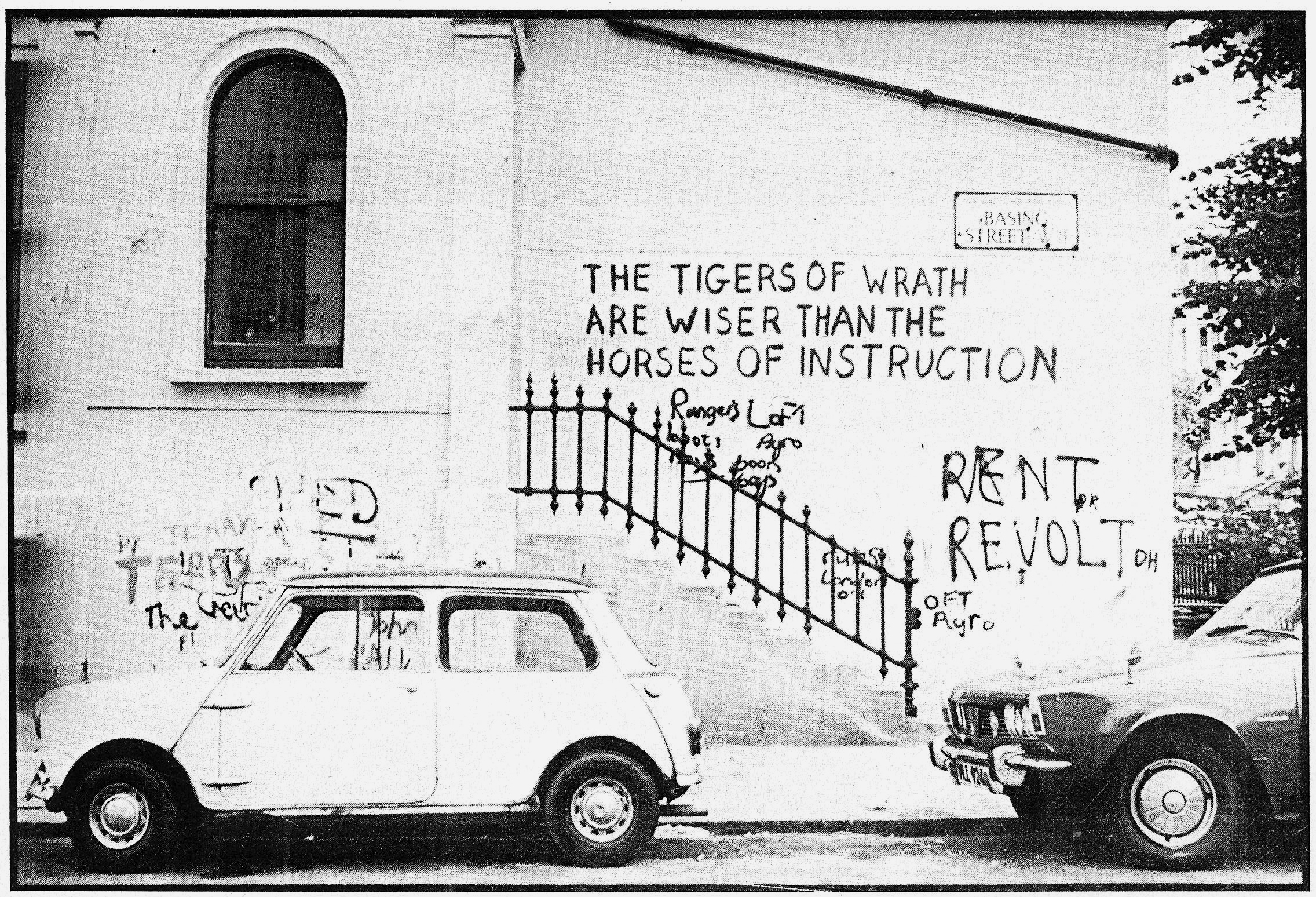 Pintadas de King Mob con citas de William Blake (1968)