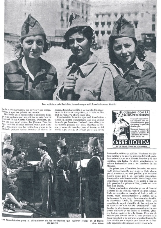 Los batallones femeninos ( Mundo Gráfico , 29 de julio de 1936)