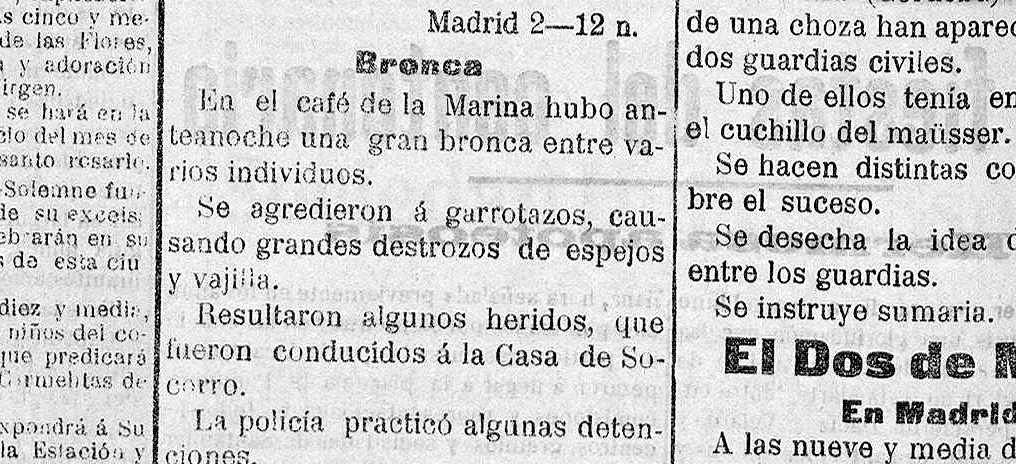 «A garrotazos» en el café de La Marina