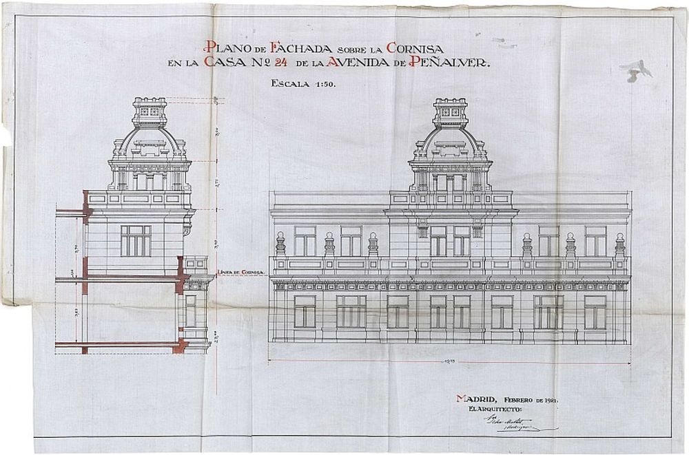 Planos y aspecto de la fachada del edificio en que estaba el Ateneo Femenino Magerit