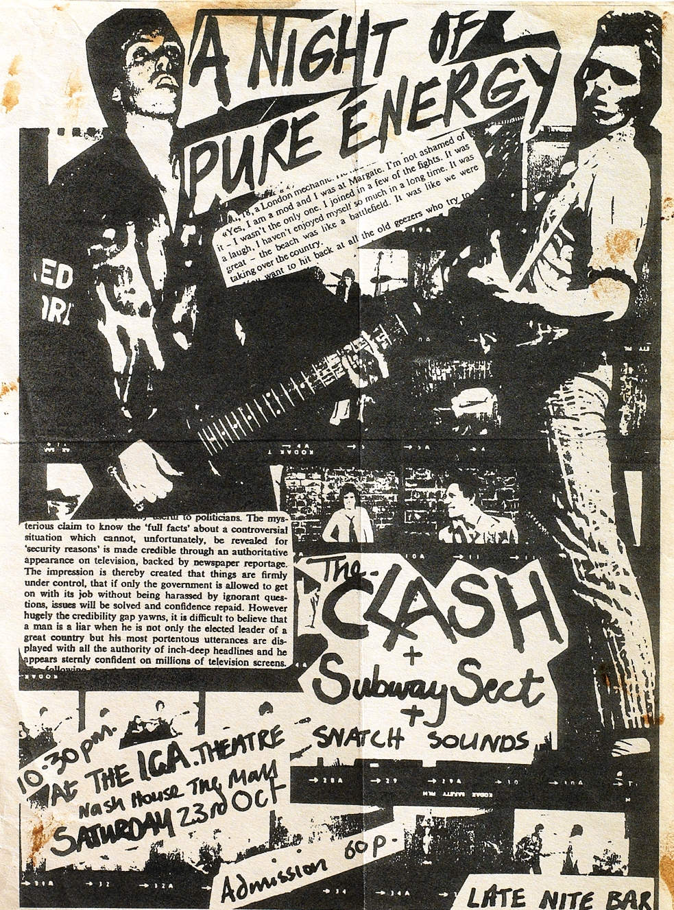 Cartel original del legendario show en el ICA (23 de octubre de 1976)