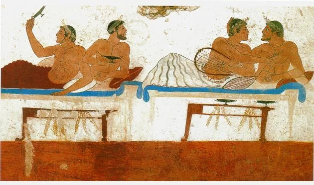 Pintura etrusca representando a un grupo de amantes en un banquete (Prenestre)