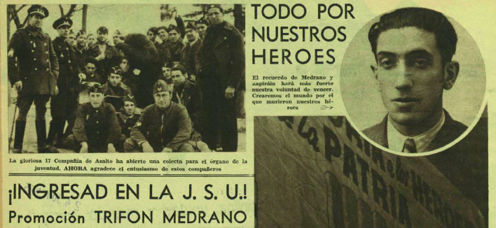Noticia y fotografía de Medrano, convertido en símbolo antifascista ( Ahora , 3 de marzo de 1937)