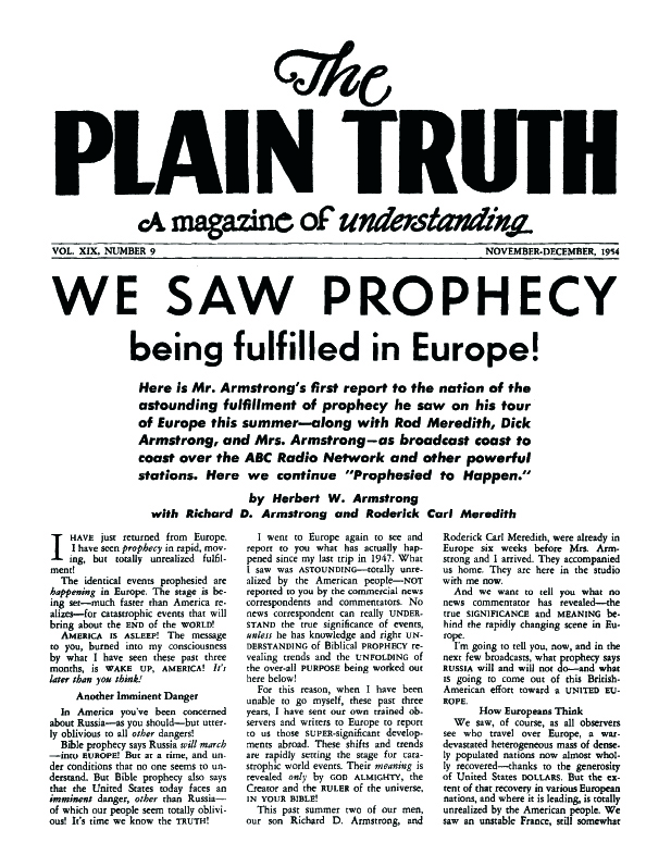 Portadas de The Plain Truth, la revista de Armstrong en la que colaboraba Wolverton