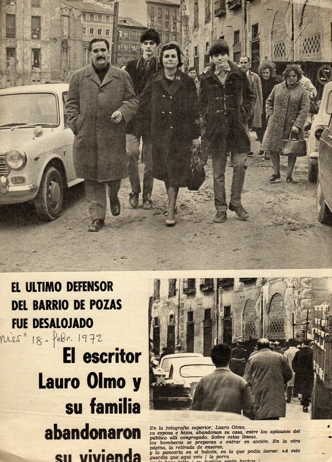 Lauro Olmo y su familia abandona su casa tras ser desalojados (Triunfo, 19 de febrero de 1972)