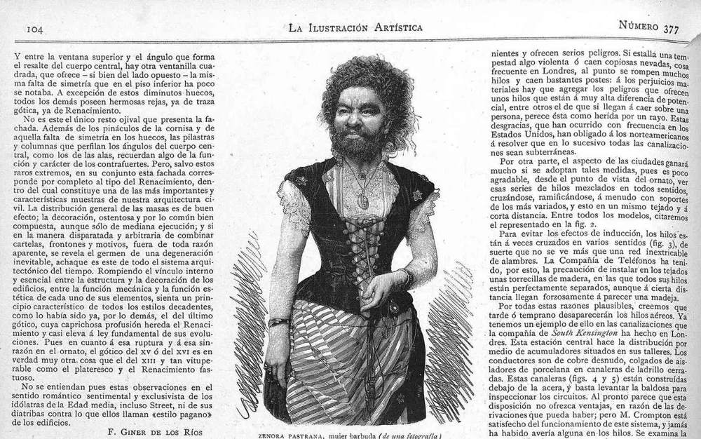 La «mujer barbuda» en  La ilustración artística  (18 de marzo de 1889)