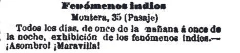 Los «fenómenos indios» exhibidos en la calle Montera de Madrid ( El Globo , 25 de marzo de 1901)