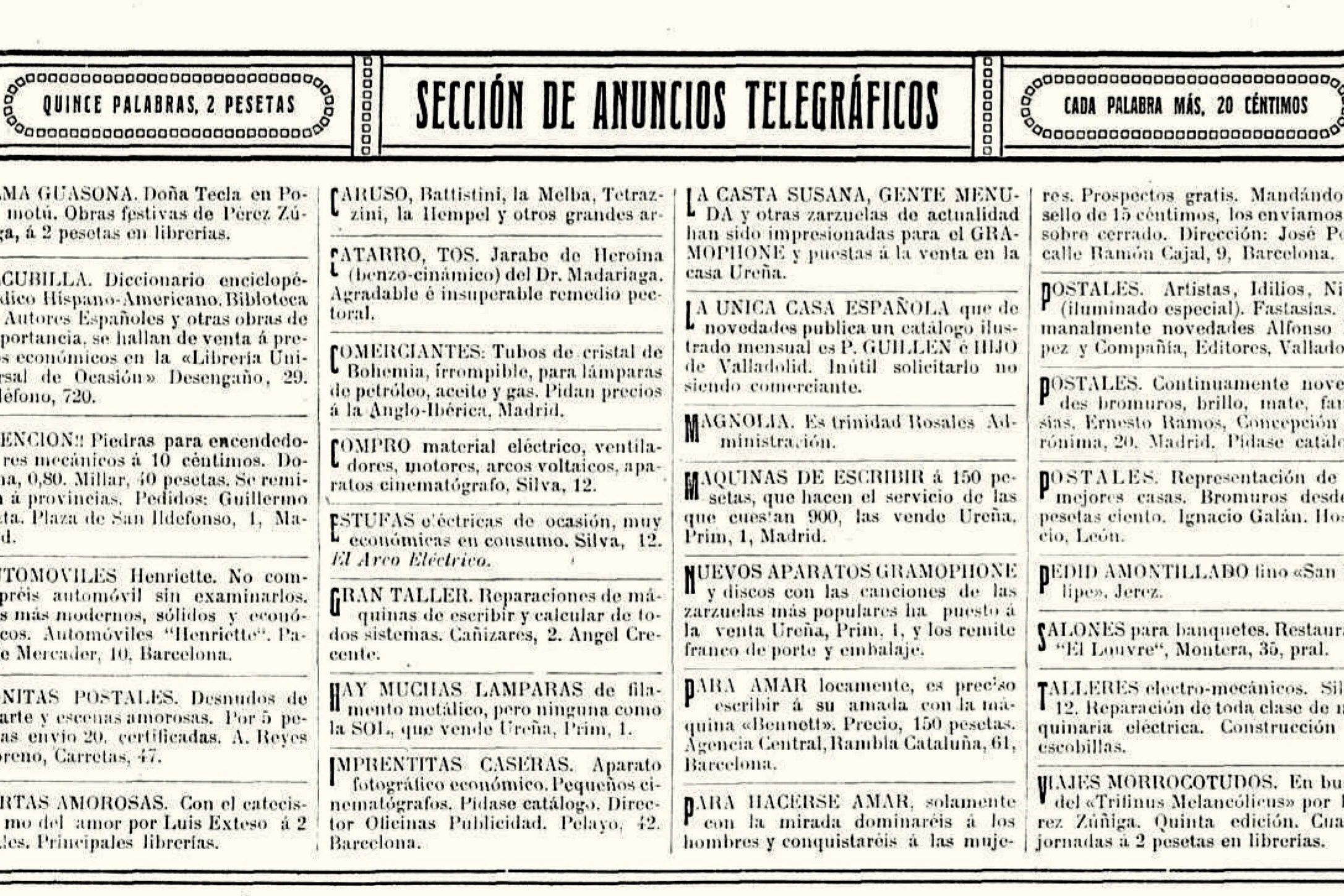 «Anuncios telegráficos»: el Wallapop, Twitter, Tinder y Grindr de principios del siglo XX