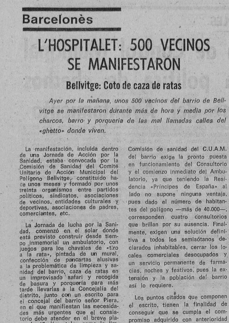 «Bellvitge: coto de caza de ratas» ( La Hoja del Lunes , 16 de enero de 1978)