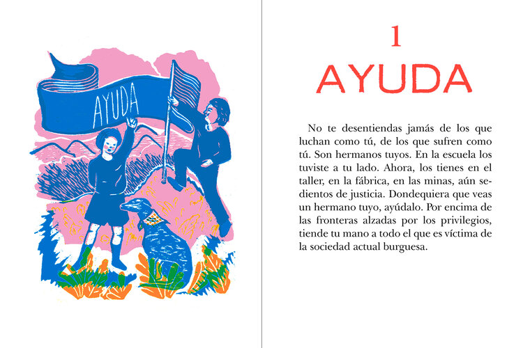Doble página de la edición de Libros del Zorro Rojo con ilustración de Fábrica de estampas.