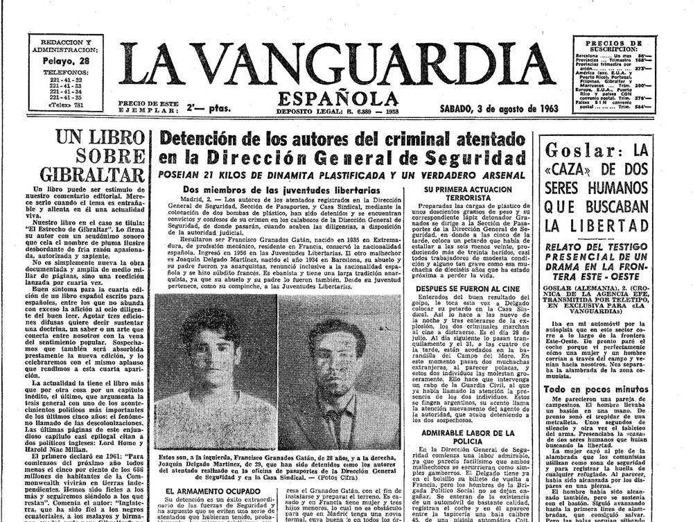 Portada de  La Vanguardia , informando de la detención.