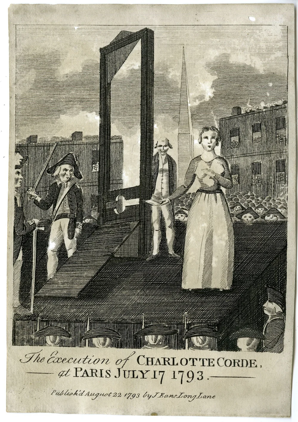 Ilustración que muestra la ejecución de Charlotte Corde (17 de julio de 1793)