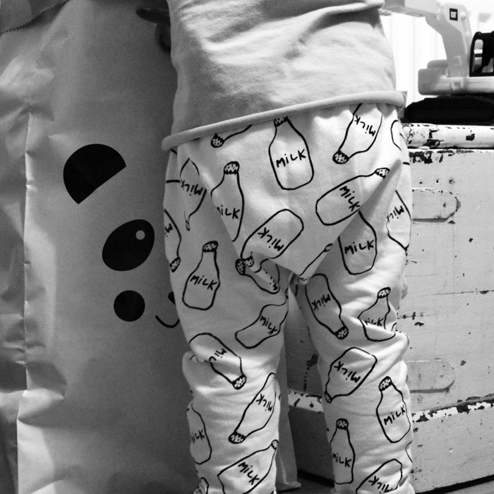 Clemence in her room, wearing Marmalade Sky harem pants from Bon Tot