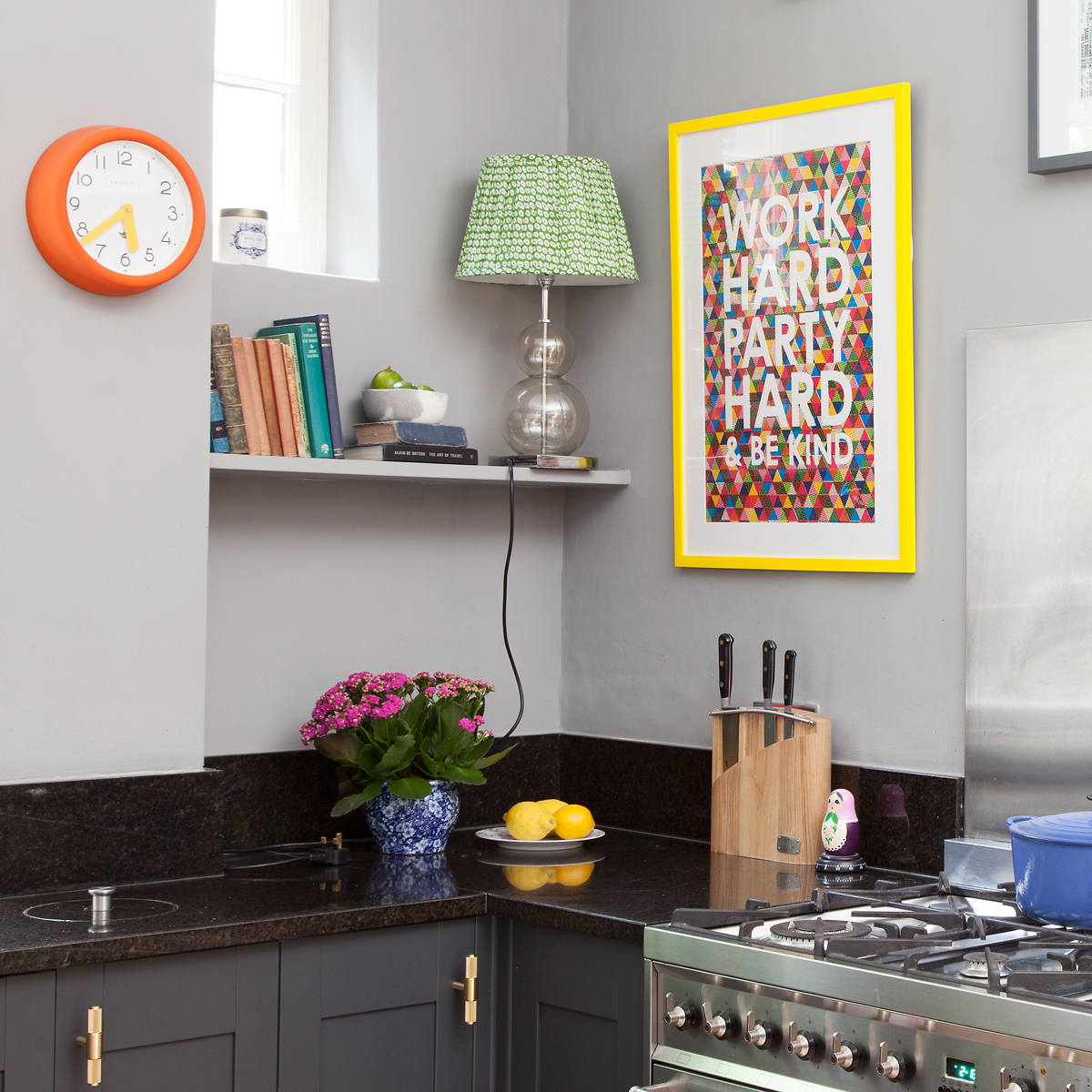 Green Pooky cotton lampshade in The Pink House kitchen/Photo: Susie Lowe