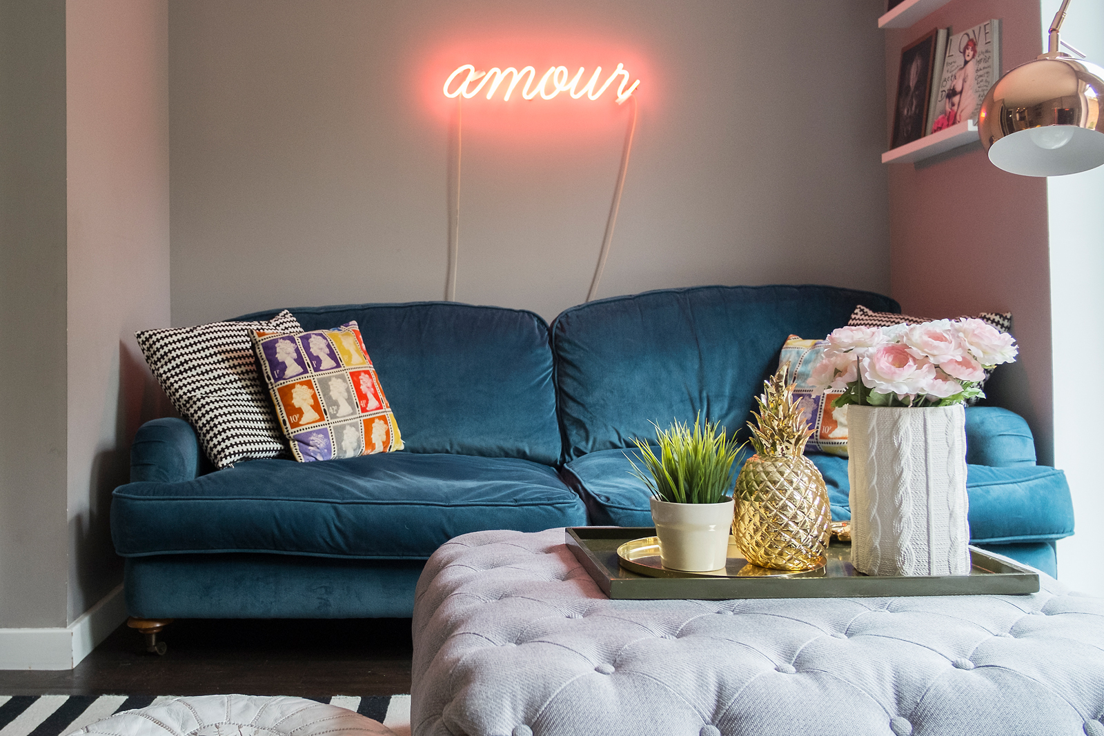 Emilie from Stella and the Stars' fabulous living room - pink neon forever