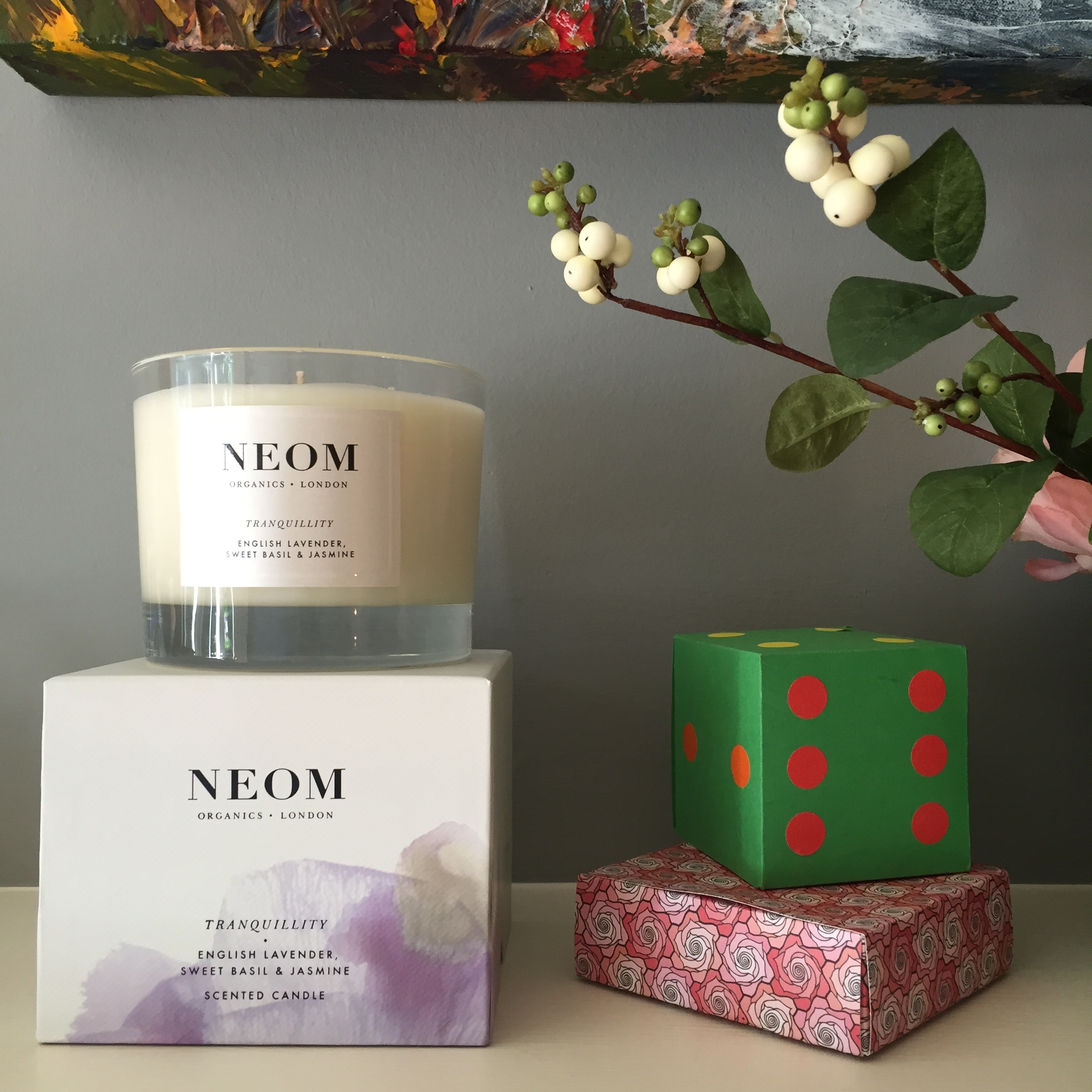 A Neom candle from Zen Lifestyle sitting pretty in The Pink House