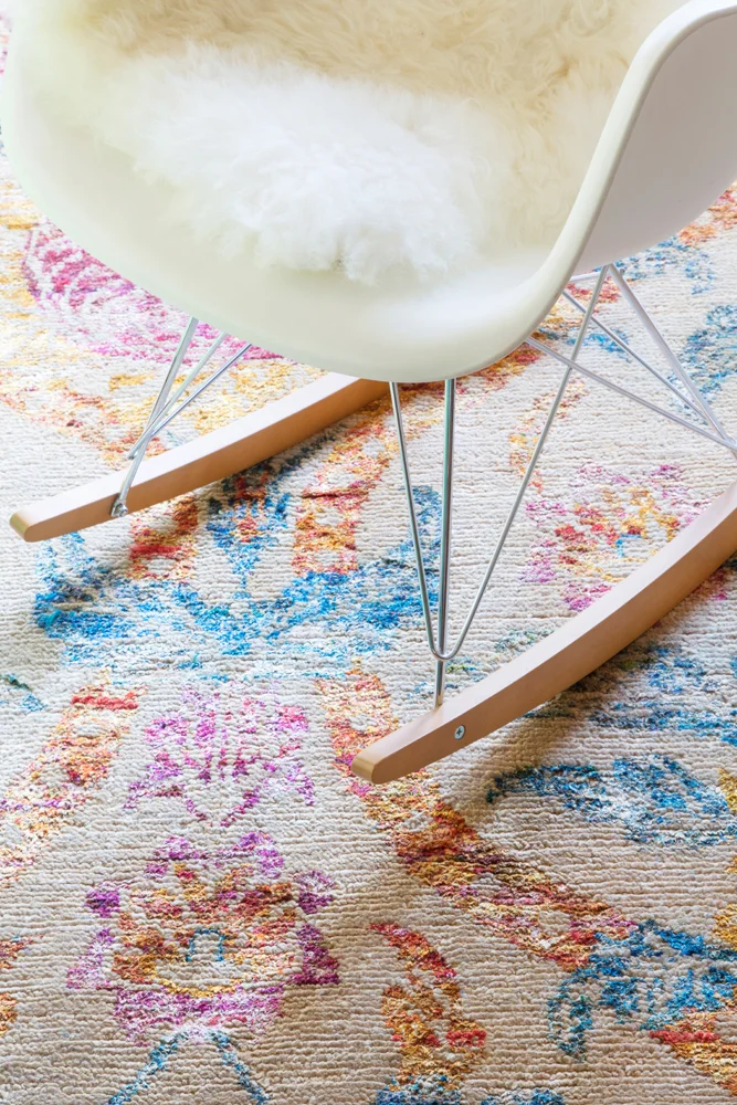 Close up of Wendy Morrison Design's wool-and-sari-silk Raika rug in The Pink House/Photo: Susie Lowe
