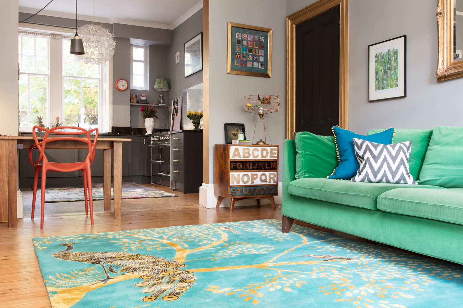 WMD's Enchanted Wood rug in The Pink House living room/Photo: Susie Lowe