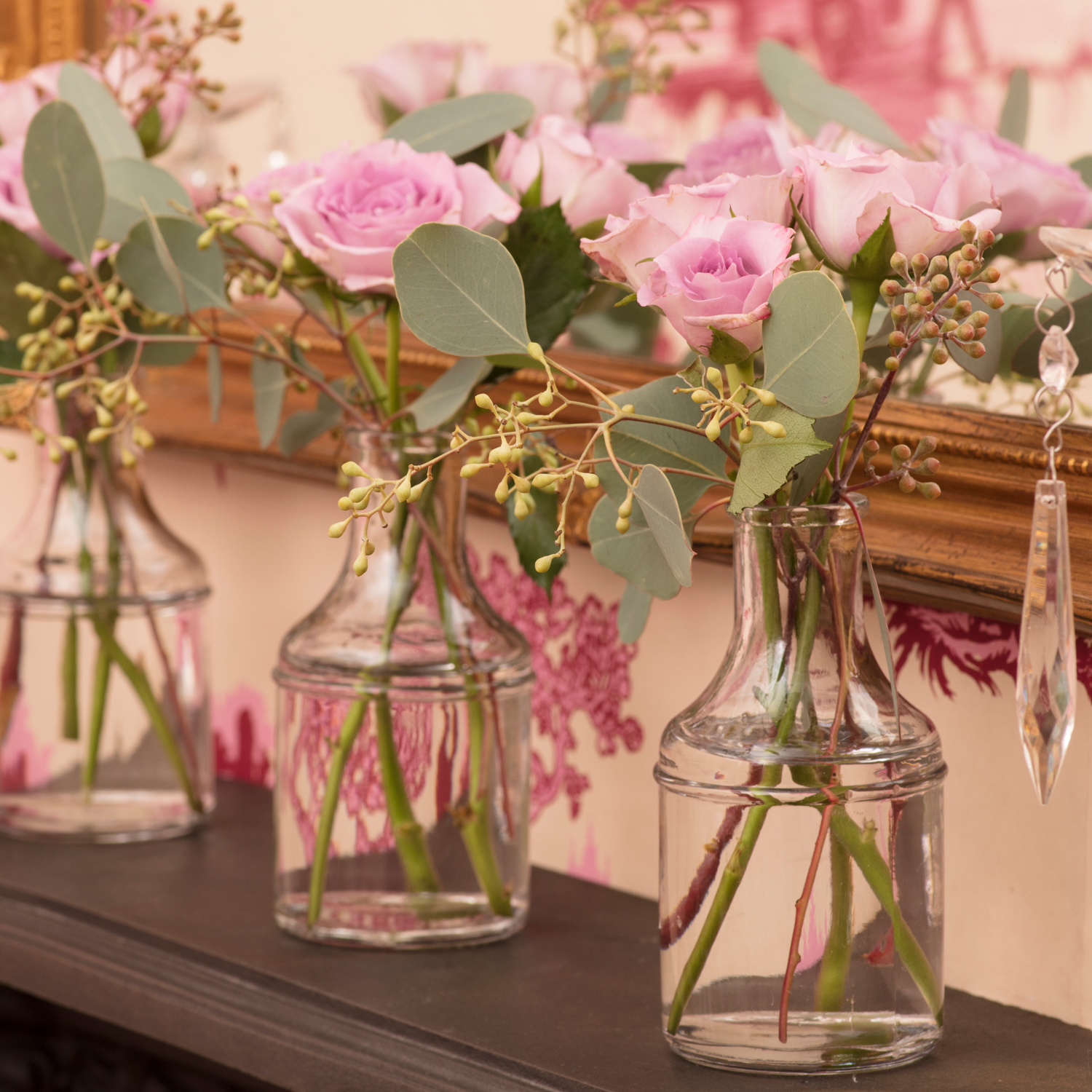 Pink roses in the Pink House dining room/Photo: Susie Lowe